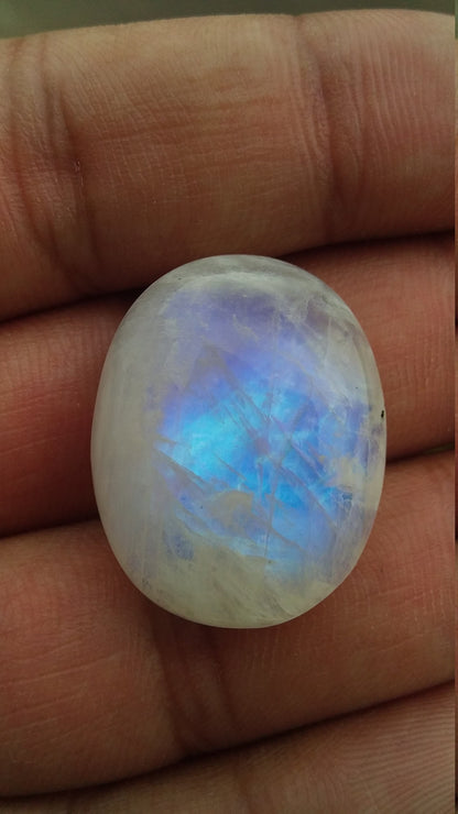 Natural Rainbow Moonstone, Oval Shape Cabochon Gemstone, Blue Flash Moonstone, Size 21x25x9 MM 42.00 Cts