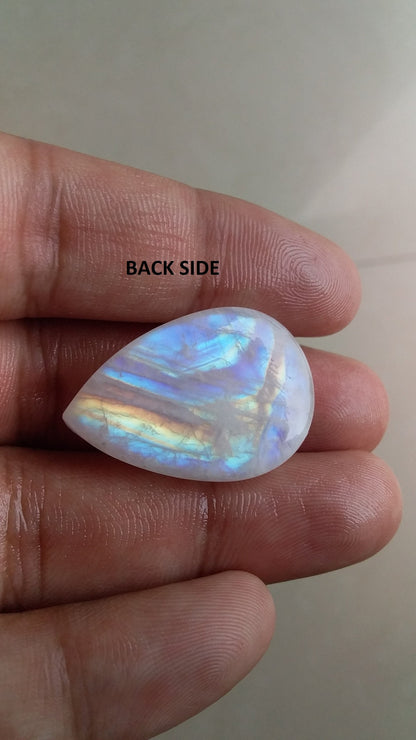 Both Side Multi Fire Rainbow Moonstone, Pear Shape Moonstone, Big Size Gemstone, Stone for Jewelry Making, 38.00 CTS