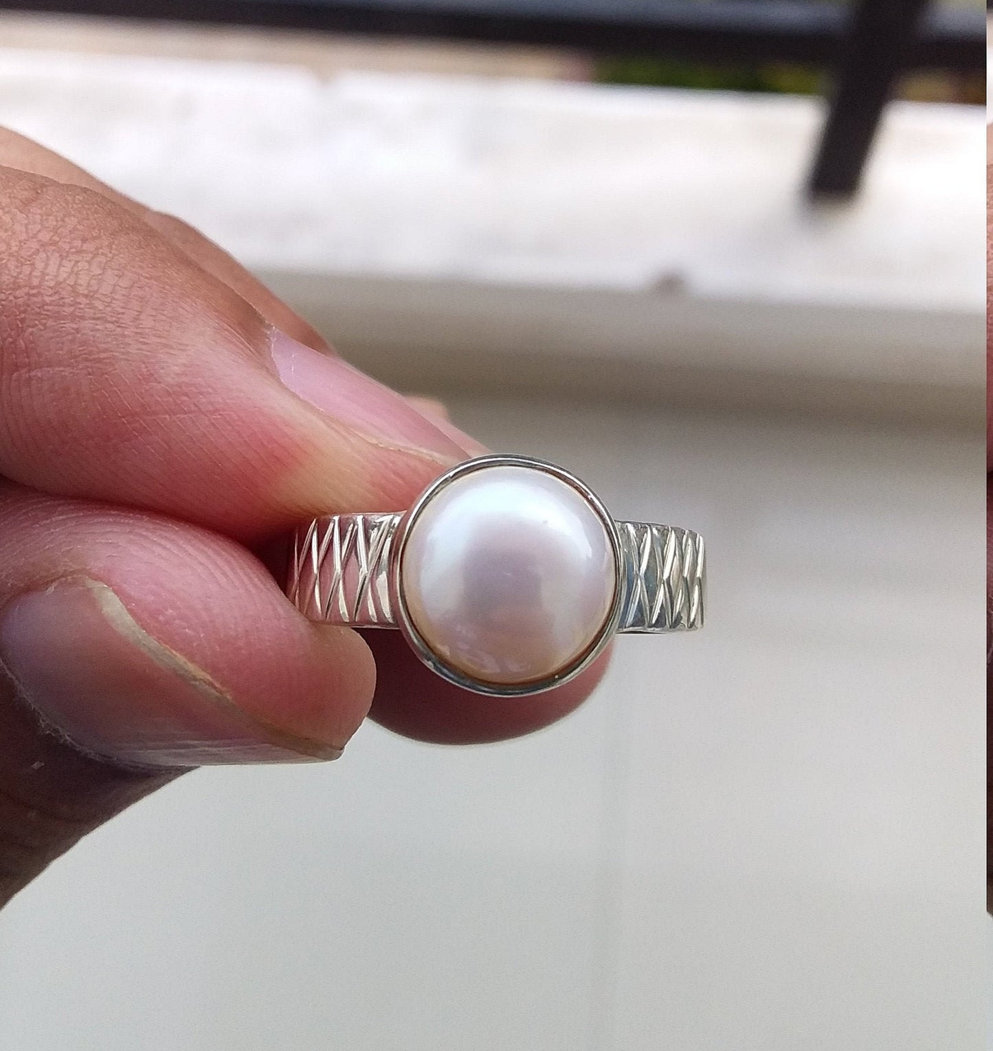 Pearl Ring 925 Sterling Silver Jewelry, Pearl Jewelry, Promise Ring, Boho Ring, Unisex Birthstone Handmade Ring, Pearl Stone Ring Size 8 & 9