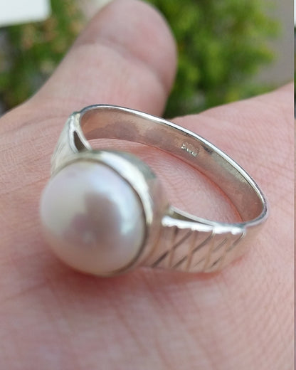 Pearl Ring 925 Sterling Silver Jewelry, Pearl Jewelry, Promise Ring, Boho Ring, Unisex Birthstone Handmade Ring, Pearl Stone Ring Size 8 & 9