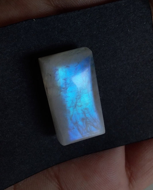 Natural Rainbow Moonstone, Both Side Blue Flash Moonstone, Loose Moonstone for Jewelry Making, Large Rectangle Cabochon Gemstone Blue Fire
