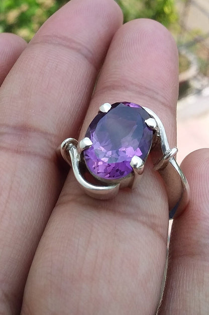Natural Amethyst Ring, Amethyst Engagement Ring, Amethyst Stacking Ring, 925 Sterling Silver, February Birthstone Jewelry, Ring size 7.5