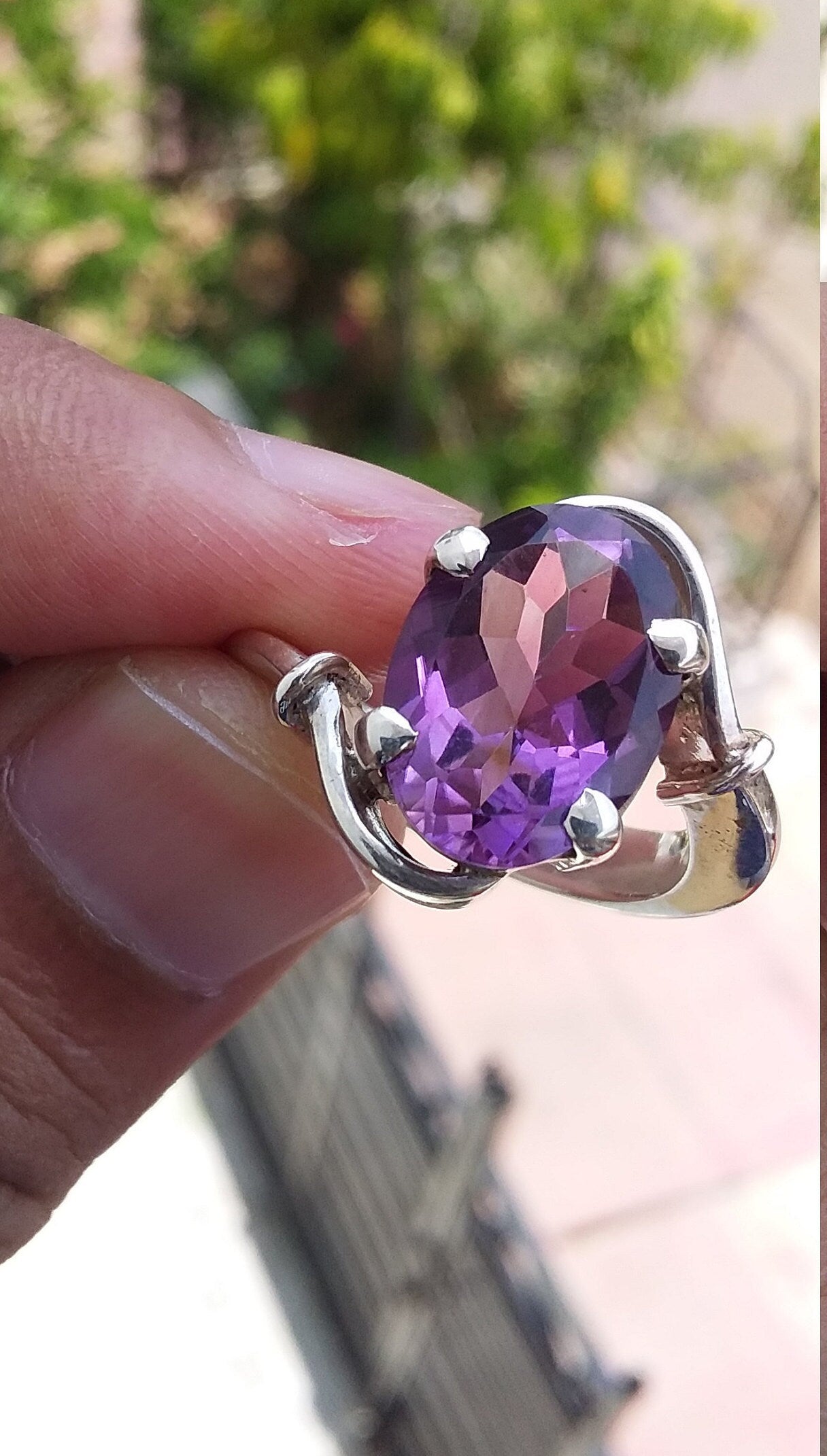 Natural Amethyst Ring, Amethyst Engagement Ring, Amethyst Stacking Ring, 925 Sterling Silver, February Birthstone Jewelry, Ring size 7.5