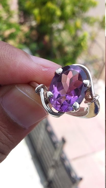 Natural Amethyst Ring, Amethyst Engagement Ring, Amethyst Stacking Ring, 925 Sterling Silver, February Birthstone Jewelry, Ring size 7.5