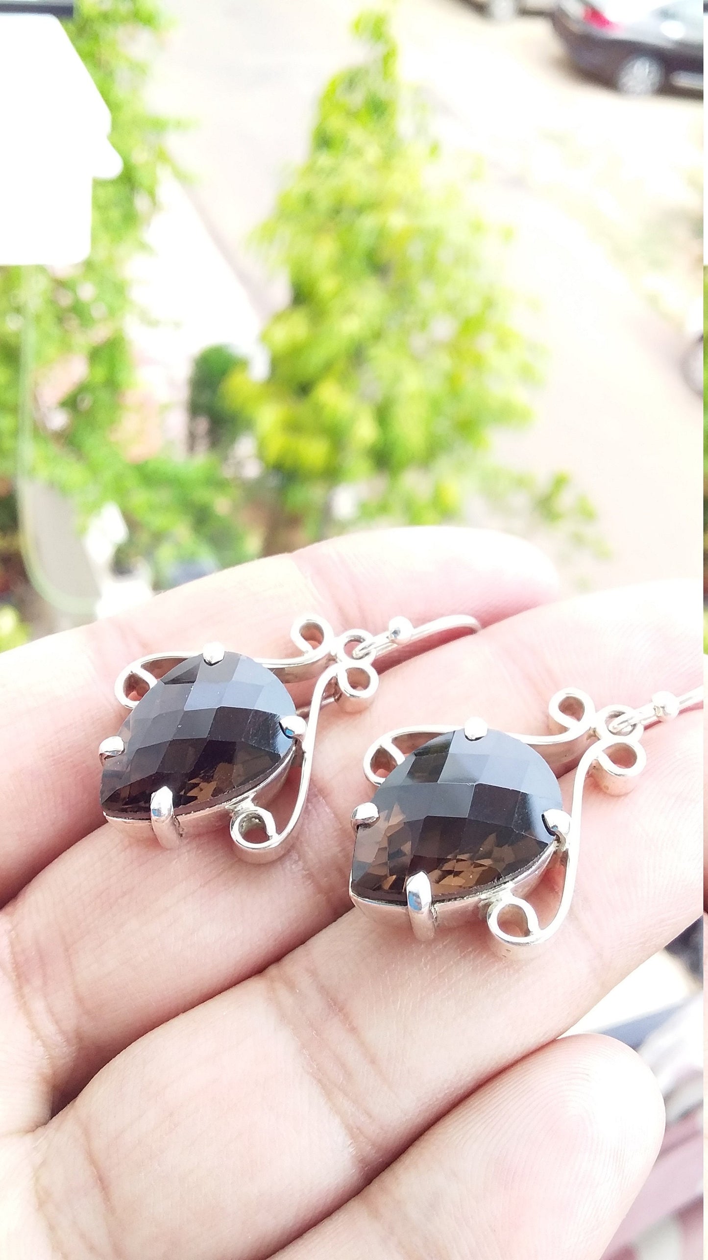 Smoky Quartz Earrings, 925 Sterling Silver Earring, Faceted Pear Gemstone Earrings, Brown Gemstone Earrings, Gift Idea, Women Jewelry,