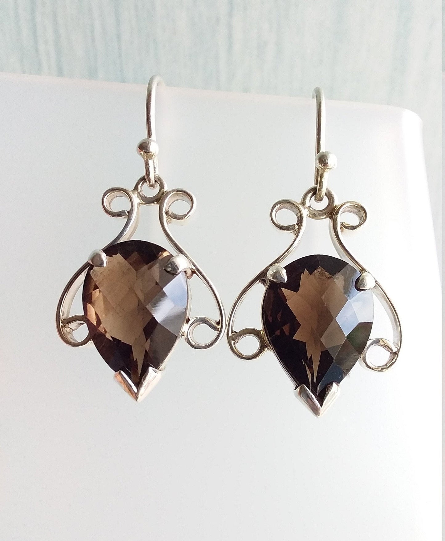 Faceted Smoky Quartz Dangling Earrings, 925 Sterling Silver Handmade Smoky Quartz Earrings, Gift Ideas, Earrings for Her