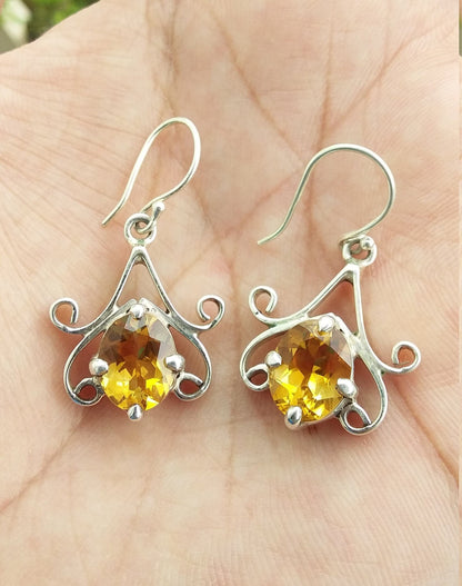 Citrine Earrings, 925 Sterling Silver Earrings, Handmade Silver Jewelry, Gift for her, Yellow Stone Earrings, November Birthstone Earrings