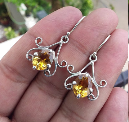 Citrine Earrings, 925 Sterling Silver Earrings, Handmade Silver Jewelry, Gift for her, Yellow Stone Earrings, November Birthstone Earrings