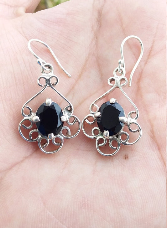 Black Onyx Earrings, 925 Sterling Solid Silver Earrings, Gift for Her, Gemstone dangle earrings, Women Earring, Anniversary Gift, Jewelry