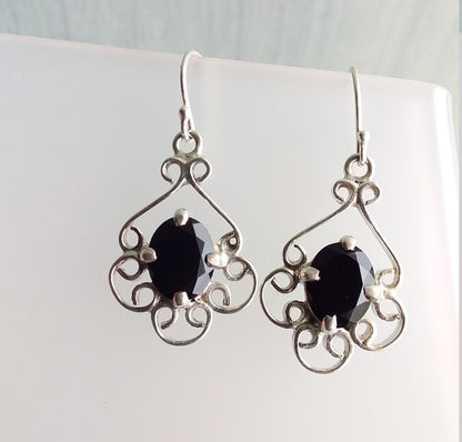 Black Onyx Earrings, 925 Sterling Solid Silver Earrings, Gift for Her, Gemstone dangle earrings, Women Earring, Anniversary Gift, Jewelry