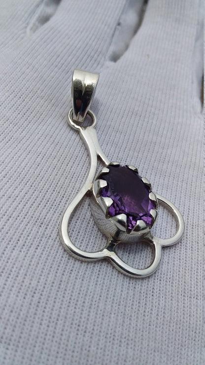 Purple Amethyst Handmade Pendant, Teardrop Shape 925 Sterling Silver Jewelry, ladies Amethyst necklace, Gift Pendant, Purple gemstone