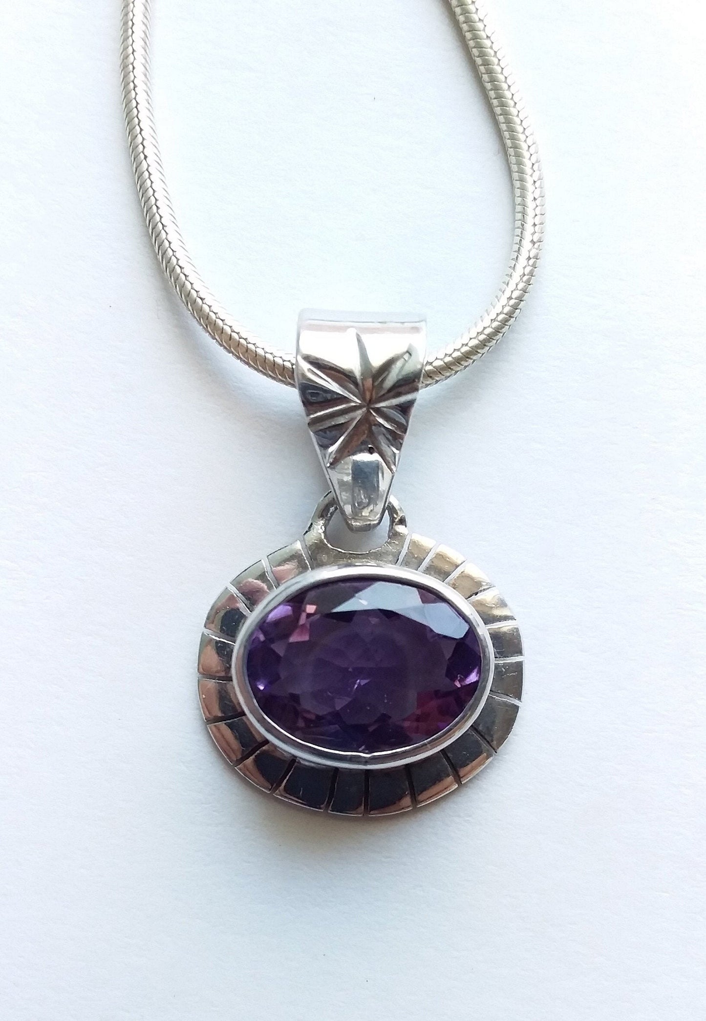 Natural Oval Shape Purple Amethyst 925 Sterling Silver Handmade Pendant, Small Silver Pendant, Natural Purple Amethyst Pendant