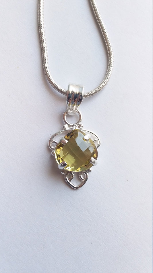 Lemon Quartz 925 Sterling Silver Handmade Pendant, Pendant for Her, Gift for Women, Yellow Gemstone Pendant