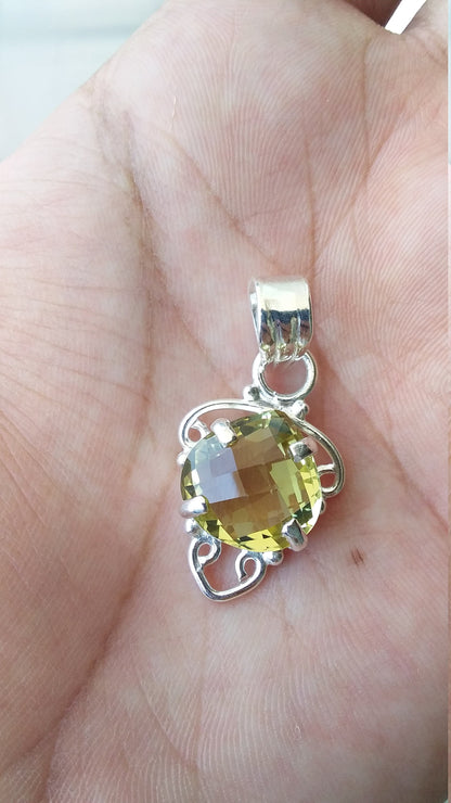 Lemon Quartz 925 Sterling Silver Handmade Pendant, Pendant for Her, Gift for Women, Yellow Gemstone Pendant