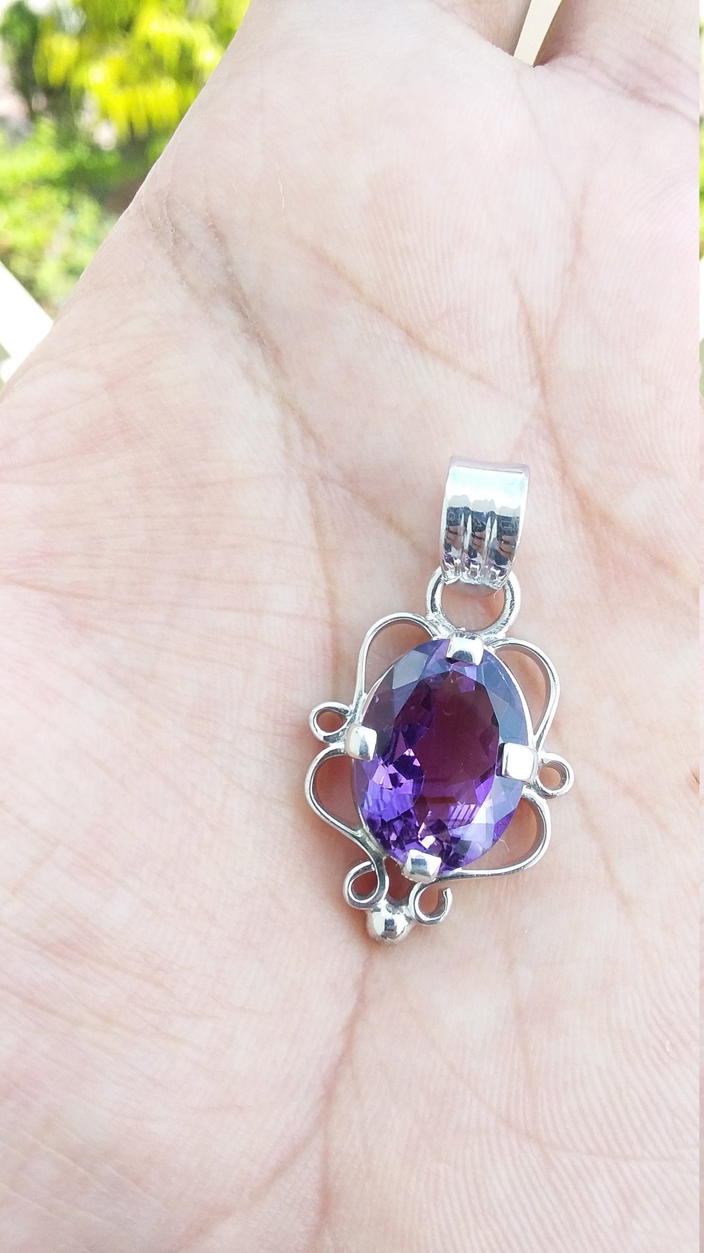 Natural Purple Amethyst Silver Pendant, 925 Sterling Silver Handmade Amethyst Pendant, Birthday's Jewelry Gift for wife