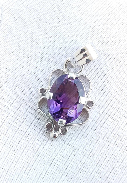 Natural Purple Amethyst Silver Pendant, 925 Sterling Silver Handmade Amethyst Pendant, Birthday's Jewelry Gift for wife