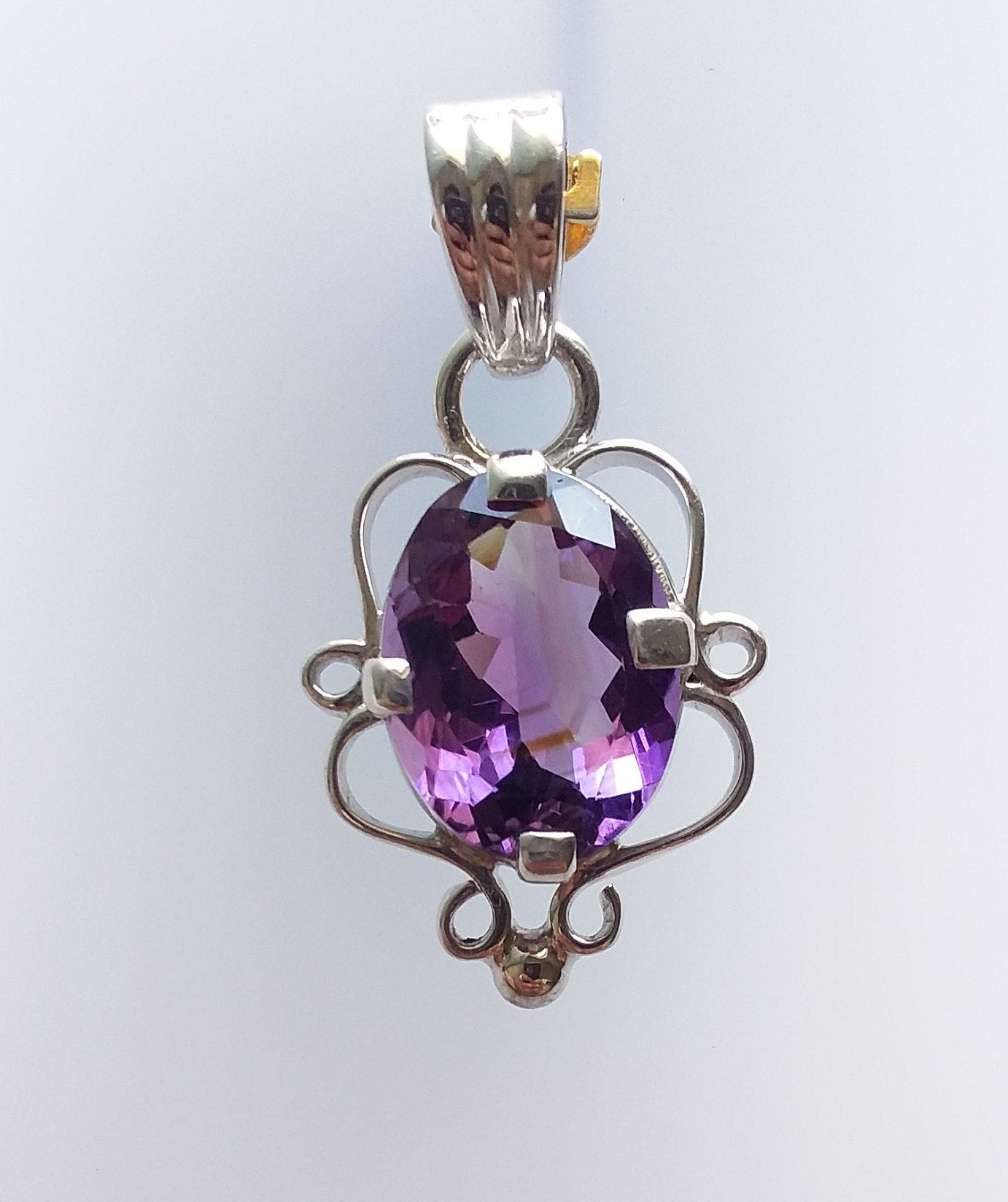 Natural Purple Amethyst Silver Pendant, 925 Sterling Silver Handmade Amethyst Pendant, Birthday's Jewelry Gift for wife