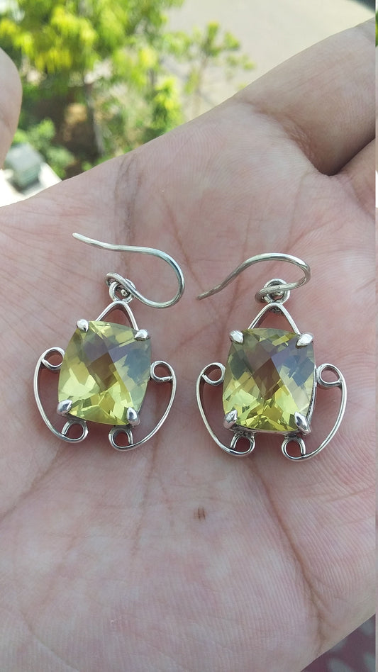 Octagon Shape Lemon Quartz Earrings, Lemon Quartz 925 Sterling Silver Handmade Earrings, Lemon Quartz Jewelry, Dangle & Drop Earrings