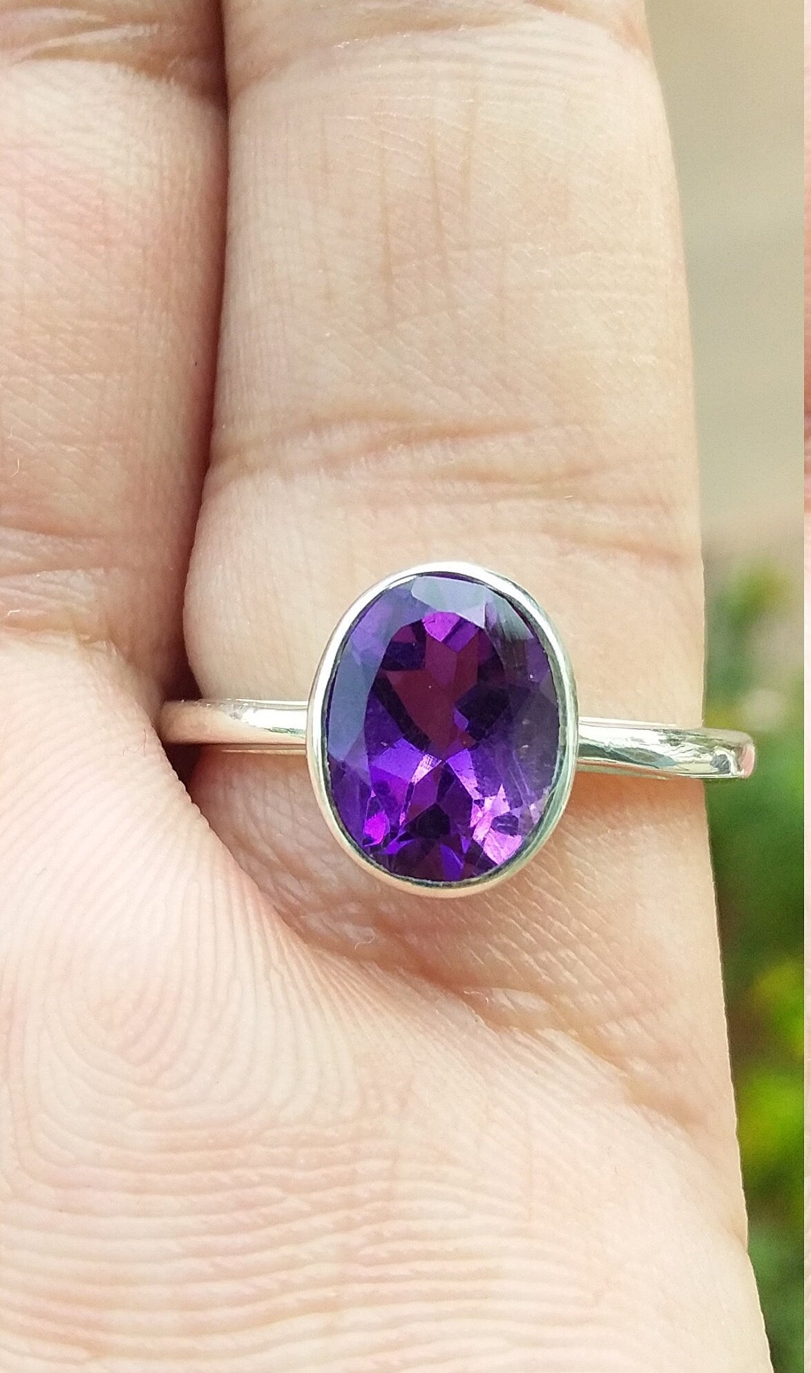 Natural Purple Amethyst Ring, Silver Band Gemstone Ring,925 Sterling Silver Amethyst Ring, Healing Crystal February Birthstone Ring Size 7.5