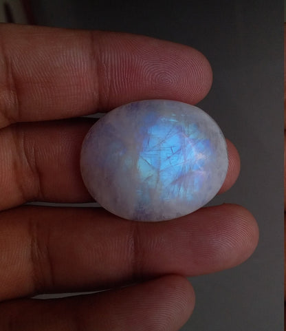 Rainbow Moonstone Cabochon, Blue Fire Moonstone, Natural Semi Precious Gemstone, Stone for Jewelry Making & Wire Wrapped, Flat Back Cabochon