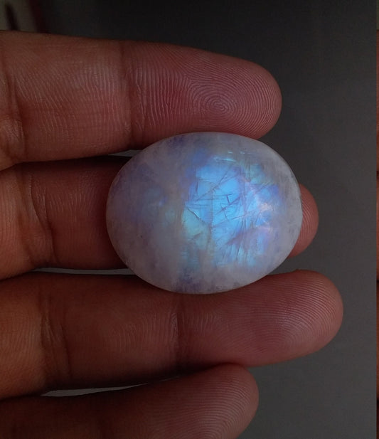Rainbow Moonstone Cabochon, Blue Fire Moonstone, Natural Semi Precious Gemstone, Stone for Jewelry Making & Wire Wrapped, Flat Back Cabochon