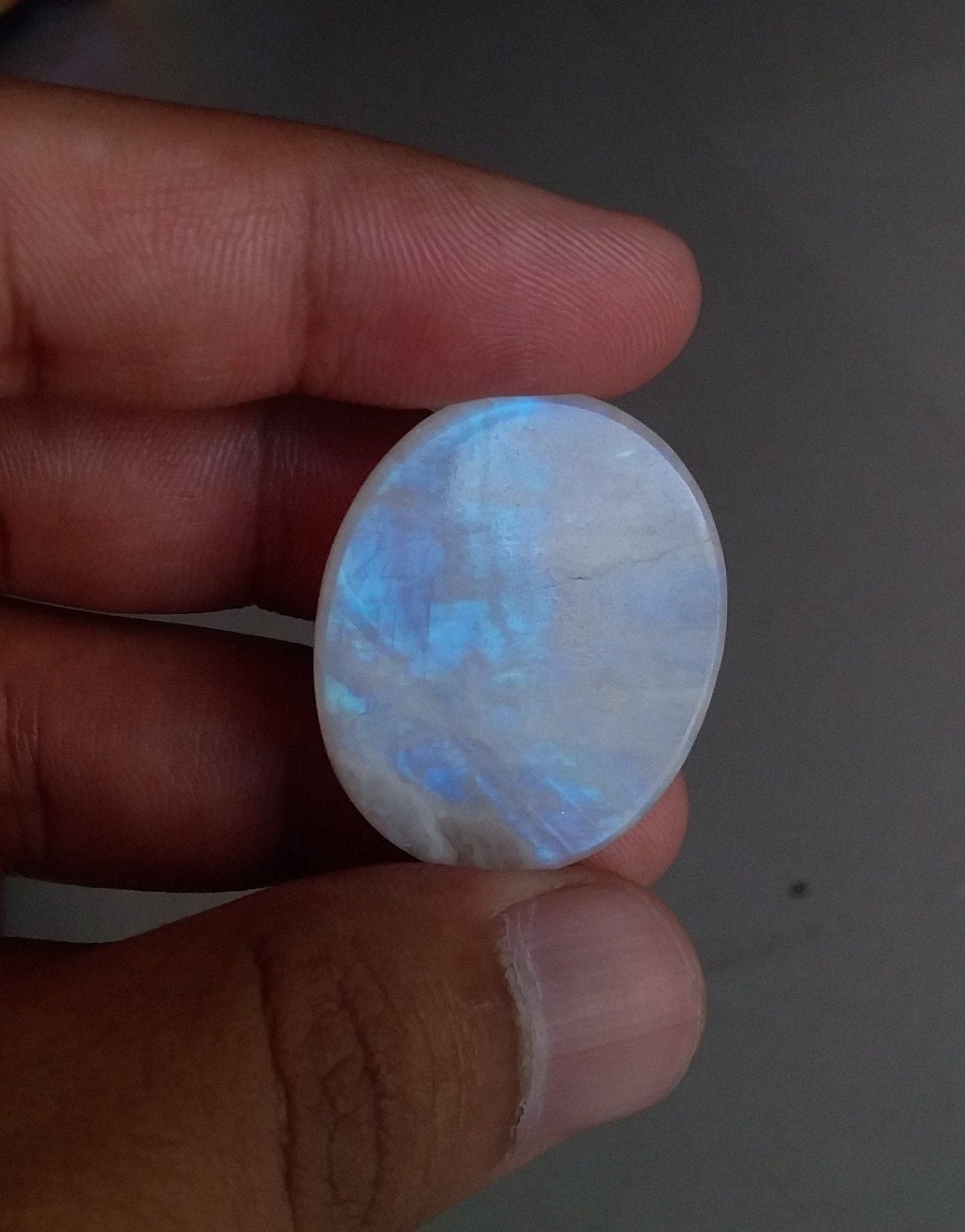 Rainbow Moonstone Cabochon, Blue Fire Moonstone, Natural Semi Precious Gemstone, Stone for Jewelry Making & Wire Wrapped, Flat Back Cabochon