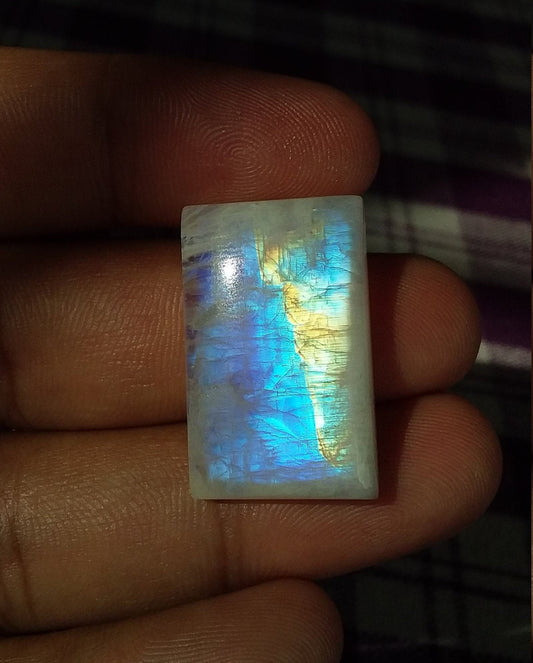 Octagon Rainbow Moonstone, Natural Gemstone for Jewelry Making, Flat Back Cabochon Gemstone, Natural White Labradorite, 36 CTS 32x16.5x7 MM