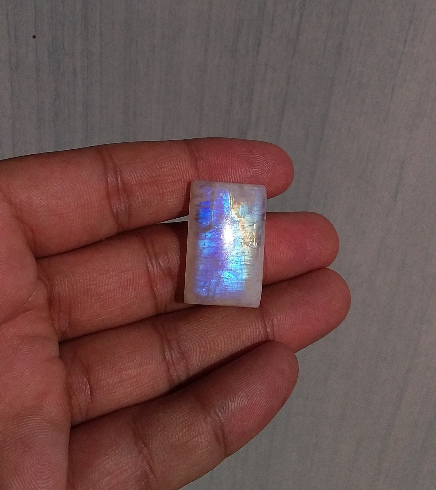 Octagon Rainbow Moonstone, Natural Gemstone for Jewelry Making, Flat Back Cabochon Gemstone, Natural White Labradorite, 36 CTS 32x16.5x7 MM