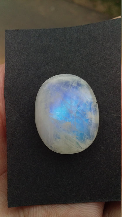 Natural Rainbow Moonstone, Oval Shape Cabochon Gemstone, Blue Flash Moonstone, Size 21x25x9 MM 42.00 Cts
