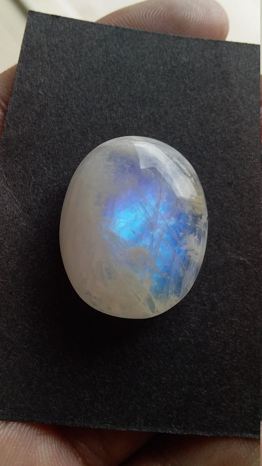 Natural Rainbow Moonstone, Oval Shape Cabochon Gemstone, Blue Flash Moonstone, Size 21x25x9 MM 42.00 Cts