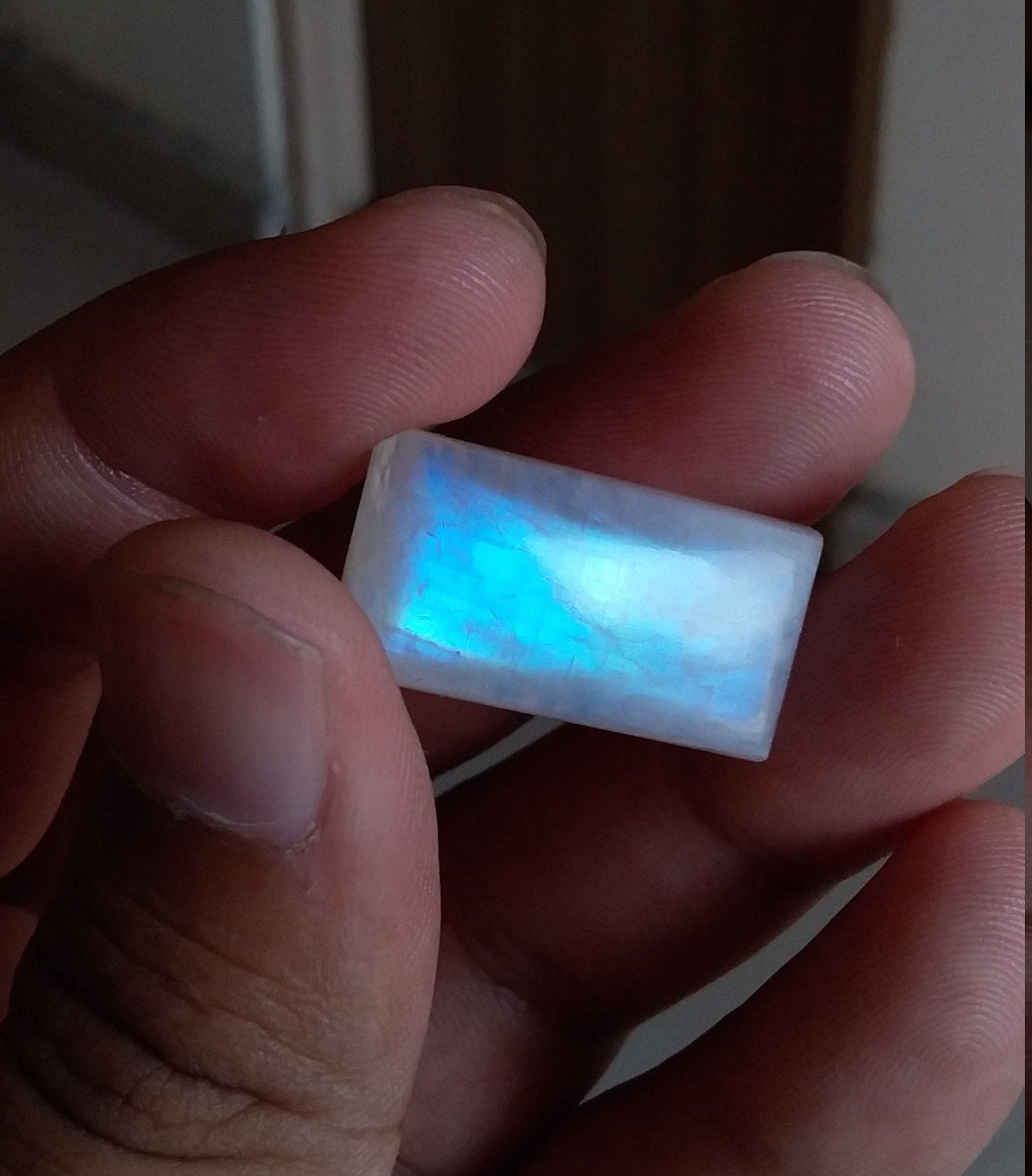 Natural Rainbow Moonstone, Both Side Blue Flash Moonstone, Loose Moonstone for Jewelry Making, Large Rectangle Cabochon Gemstone Blue Fire