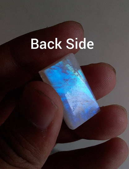 Natural Rainbow Moonstone, Both Side Blue Flash Moonstone, Loose Moonstone for Jewelry Making, Large Rectangle Cabochon Gemstone Blue Fire