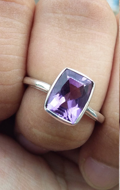 Purple Amethyst Ring, Natural Gemstone Unisex Ring, 925 Sterling Silver Handmade Ring, Fancy Party Wear Birthstone Ring, US Ring Size 6 1/2