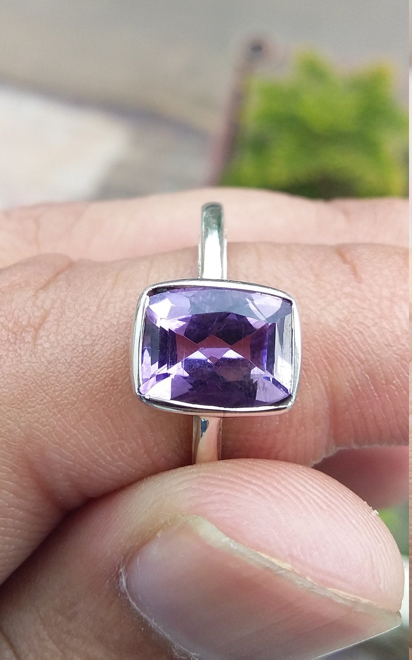 Purple Amethyst Ring, Natural Gemstone Unisex Ring, 925 Sterling Silver Handmade Ring, Fancy Party Wear Birthstone Ring, US Ring Size 6 1/2