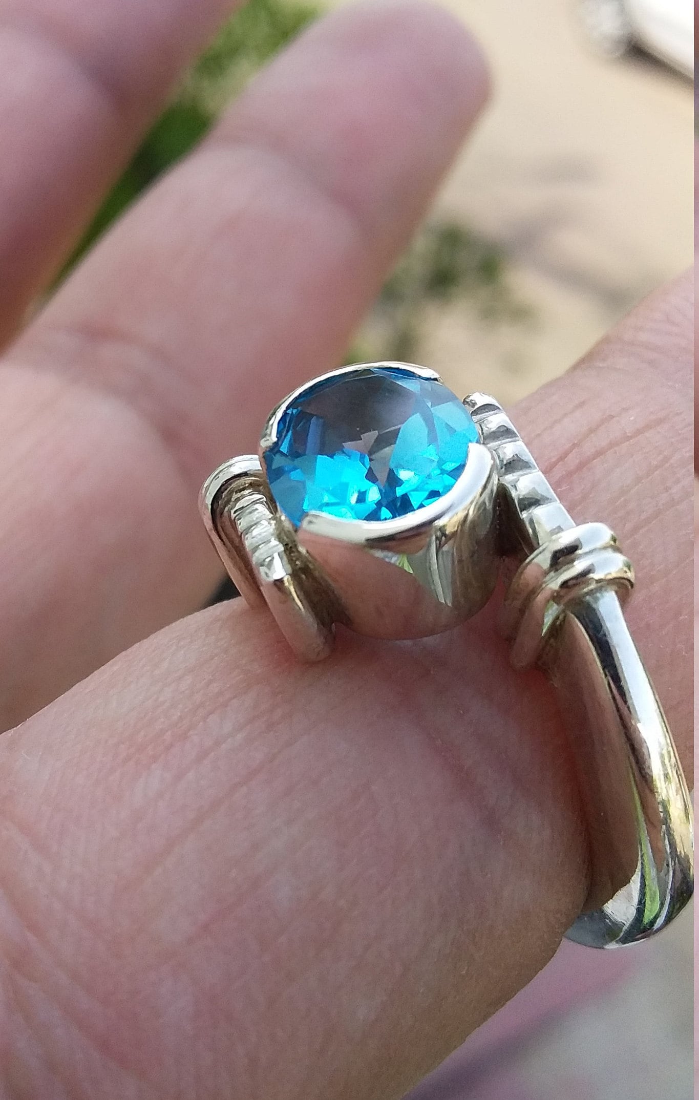 Blue Topaz Ring, Faceted Gemstone Ring, Blue Stone Ring, Proposal Ring, Jewelry Rings for Women, Daily Wear Jewelry Promise Ring size 5.5