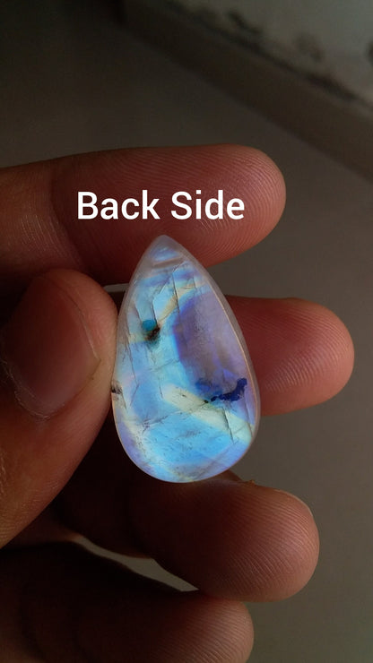 Blue Flashy Rainbow Moonstone, Loose Moonstone Gemstone, Big Pear Shape Moonstone, Stone for Jewelry Making, Wire Wrap Jewelry Stone