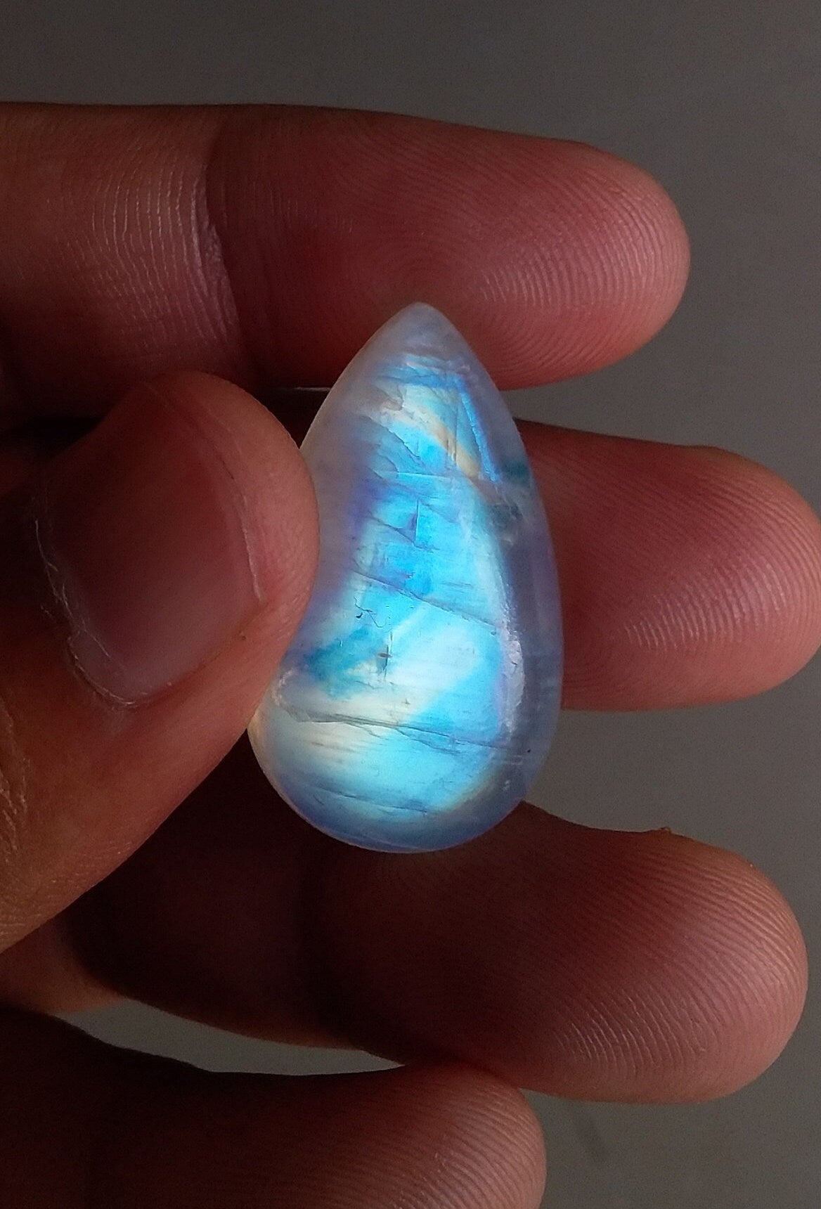 Blue Flashy Rainbow Moonstone, Loose Moonstone Gemstone, Big Pear Shape Moonstone, Stone for Jewelry Making, Wire Wrap Jewelry Stone