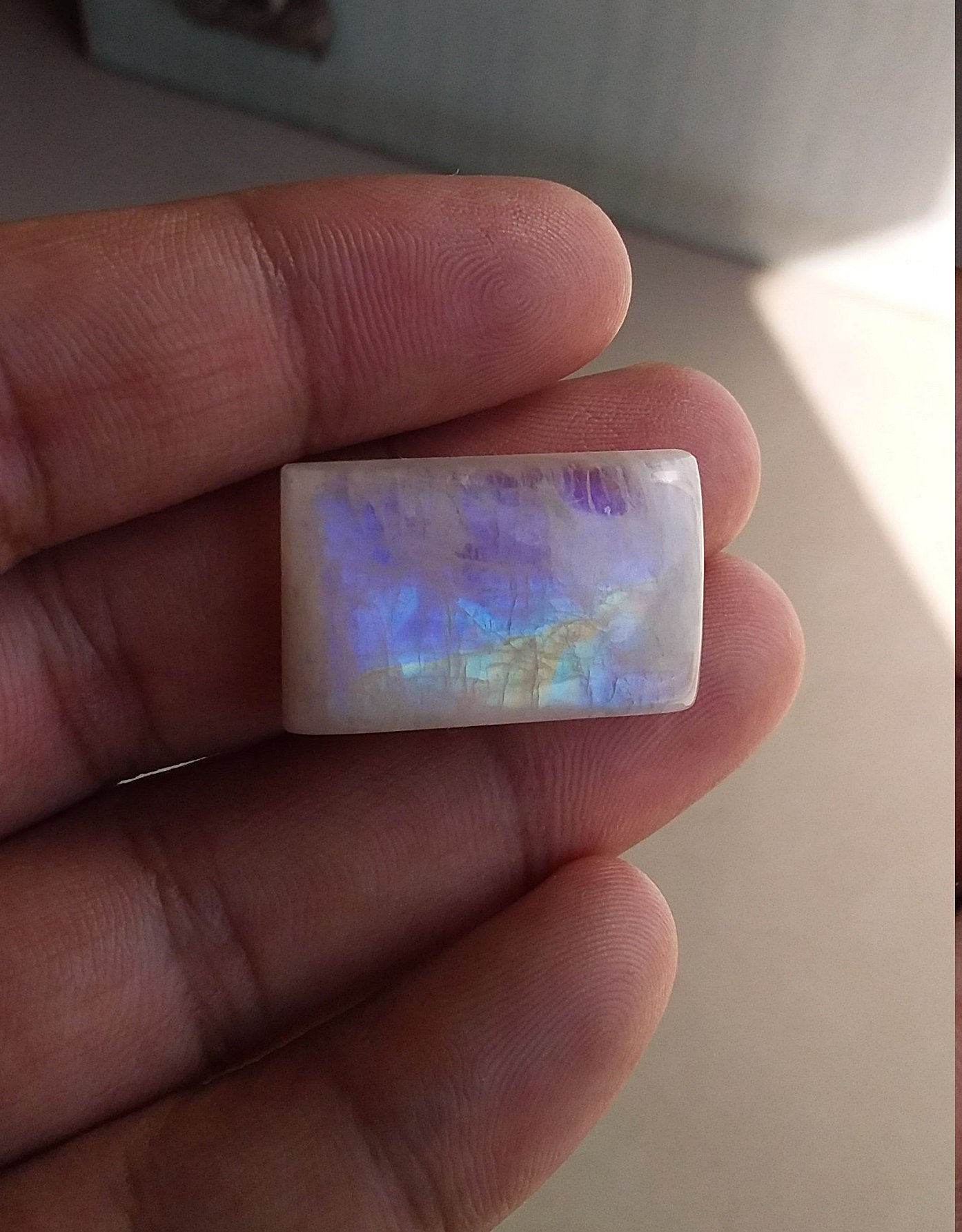 Octagon Rainbow Moonstone, Natural Gemstone for Jewelry Making, Flat Back Cabochon Gemstone, Natural White Labradorite, 36 CTS 32x16.5x7 MM