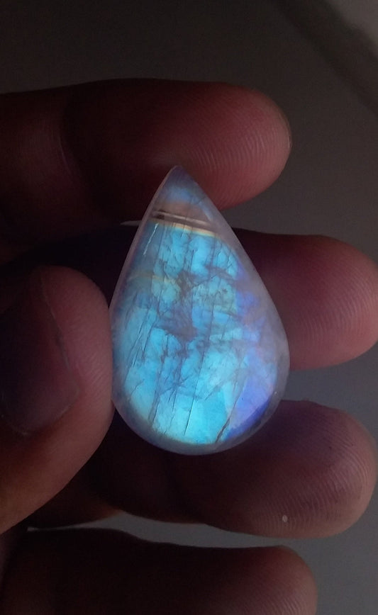 AAA+ Flashy Rainbow Moonstone Cab Gemstone, Both Side Blue Flash Moonstone, Pear Shape Natural Loose Gemstone, Top Quality Cabochon Stone