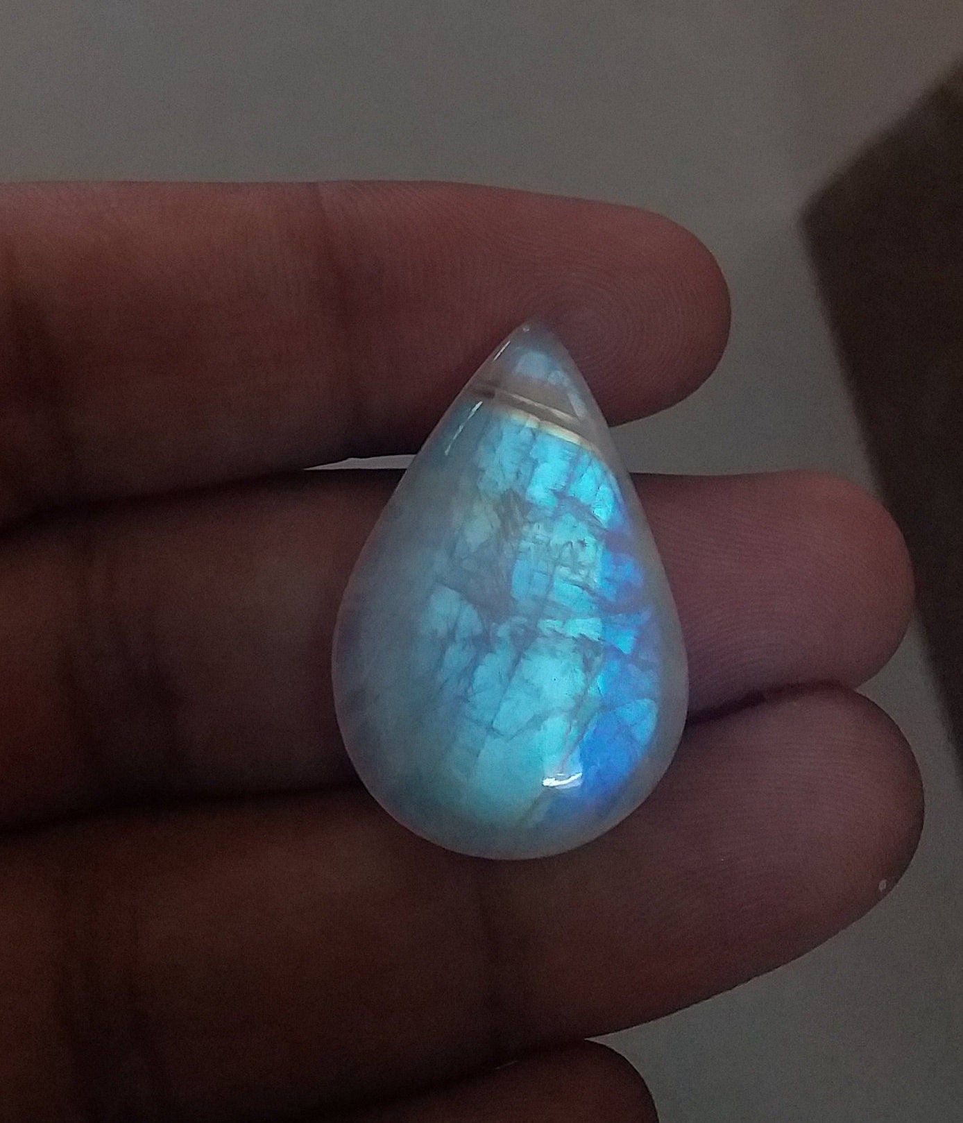 AAA+ Flashy Rainbow Moonstone Cab Gemstone, Both Side Blue Flash Moonstone, Pear Shape Natural Loose Gemstone, Top Quality Cabochon Stone