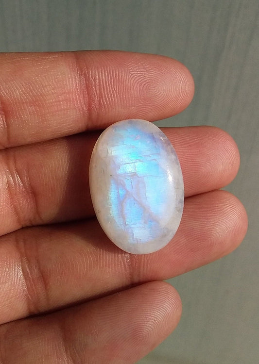 Natural Rainbow Moonstone Oval Shape Blue Fire Cabochon 27.5x19x8.5 MM 39 Carat Stone Semi Precious Loose Gemstone