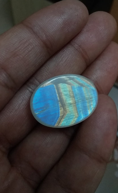 Multi Fire Cabochon Rainbow Moonstone, Both Side Flash Moonstone, Oval Shape Moonstone, 39.50 Cts 25.5x19x9.5 MM