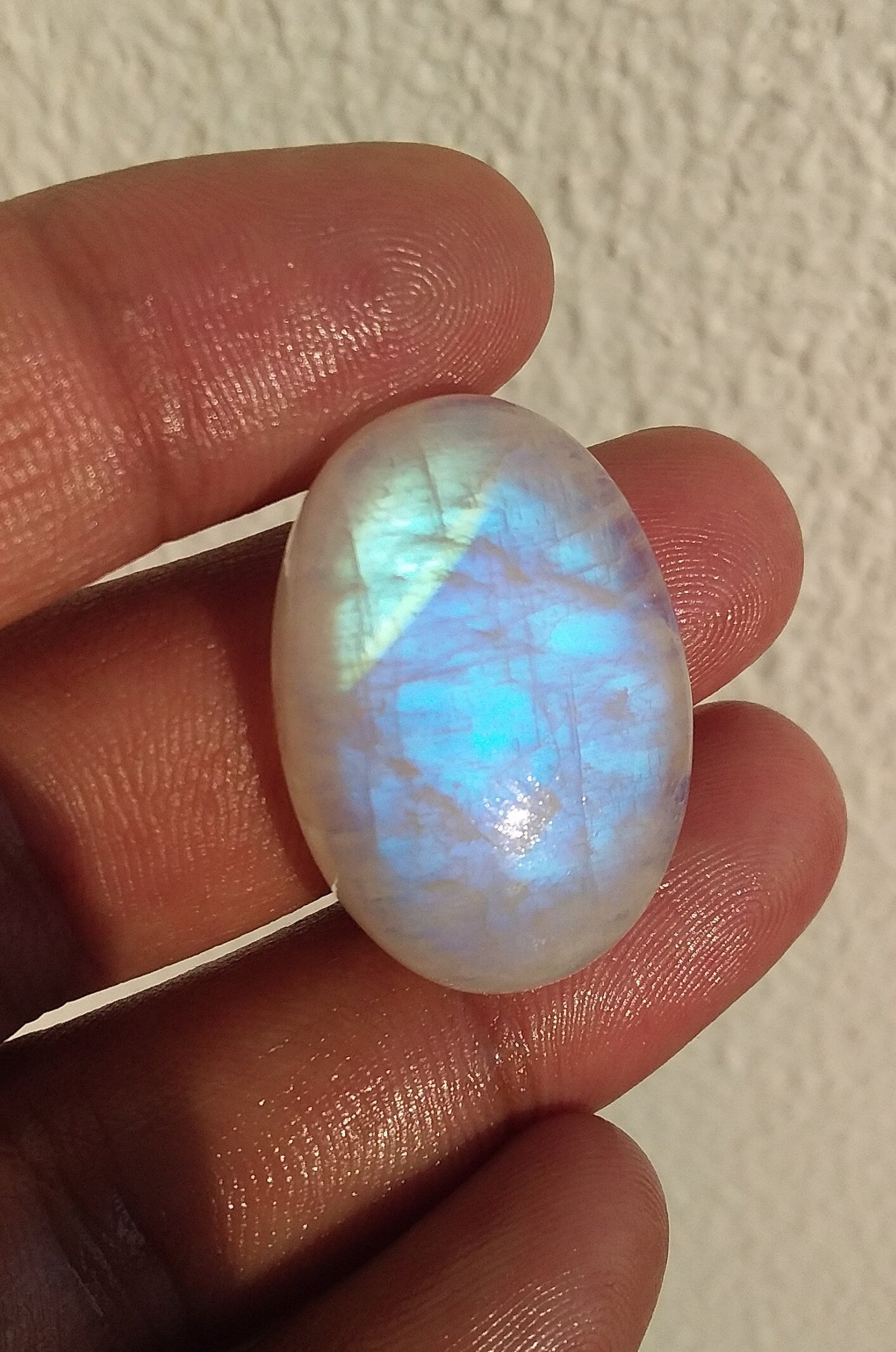 Natural Rainbow Moonstone Oval Shape Blue Fire Cabochon Stone, Semi Precious Loose Gemstone 42.50 Cts 29x20x8 MM