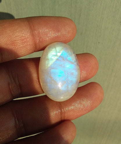Natural Rainbow Moonstone Oval Shape Blue Fire Cabochon Stone, Semi Precious Loose Gemstone 42.50 Cts 29x20x8 MM