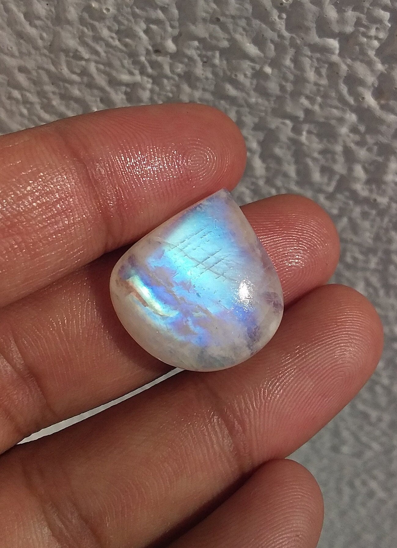 Natural Rainbow Moonstone Pear Shape Blue Fire Cabochon Stone Semi Precious Loose Gemstone 23x22x7 MM 24.00 Cts
