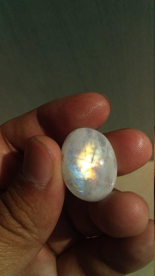 Multi Fire Cabochon Rainbow Moonstone, Both Side Flash Moonstone, Oval Shape Moonstone, 29.30 Cts 25x19x8.5 MM