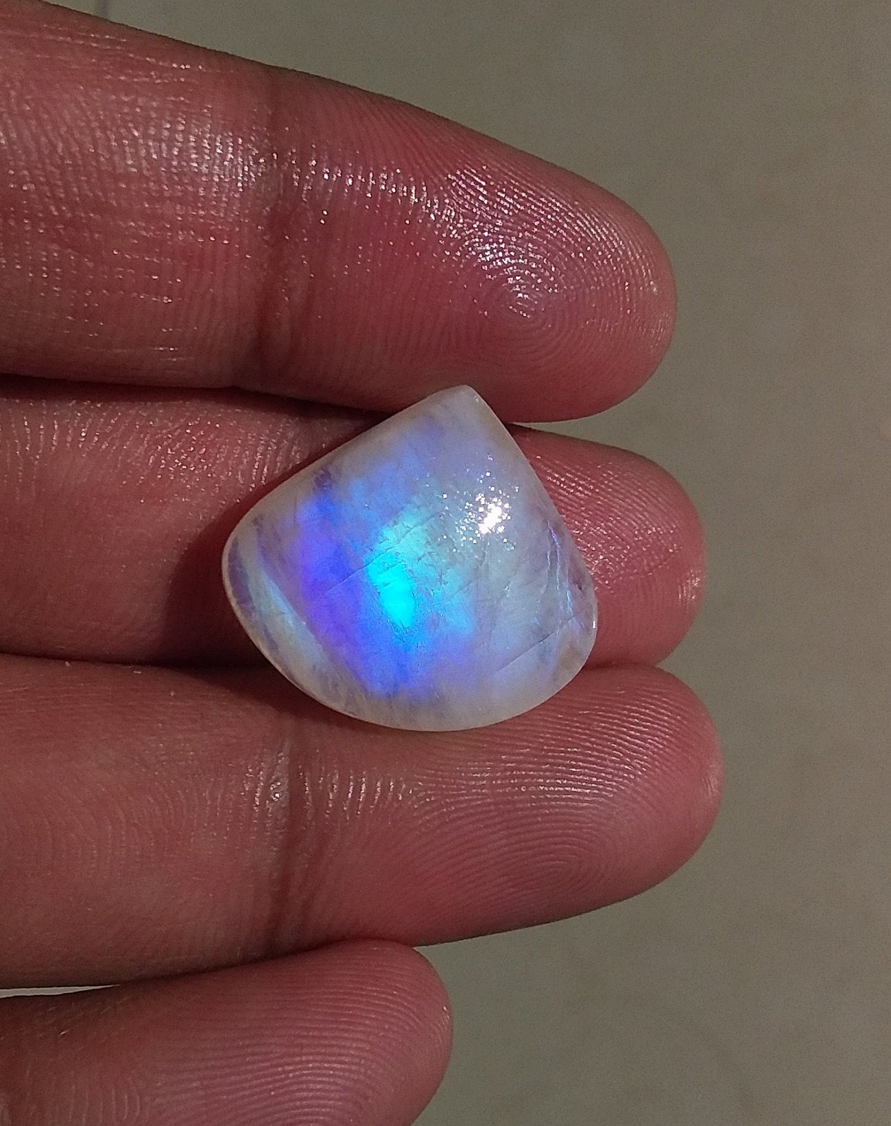 Natural Rainbow Moonstone, Pear Shape Blue Fire Cabochon Stone, Semi Precious Loose Gemstone, Pear Cabochon Moonstone 21x19x7 MM 20 Cts