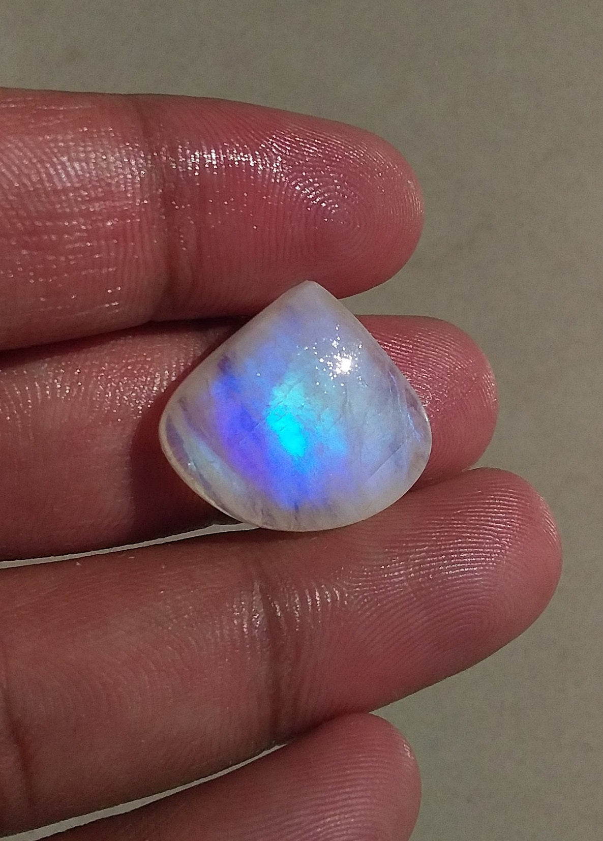 Natural Rainbow Moonstone, Pear Shape Blue Fire Cabochon Stone, Semi Precious Loose Gemstone, Pear Cabochon Moonstone 21x19x7 MM 20 Cts