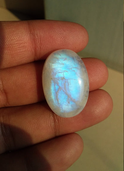 Natural Rainbow Moonstone Oval Shape Blue Fire Cabochon 27.5x19x8.5 MM 39 Carat Stone Semi Precious Loose Gemstone