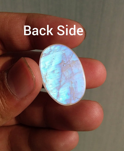 Natural Rainbow Moonstone Oval Shape Blue Fire Cabochon 27.5x19x8.5 MM 39 Carat Stone Semi Precious Loose Gemstone
